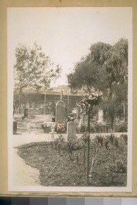 The grave of Francisco M. Sanchez. Born April 13th 1805 & died Sept. 8th 1862. He was one of the early Spanish pioneers of Calif. Sanchez St. is named for him. The grave is in Mission Dolores Cemetery. May 10th, 1929