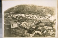 This is Forest City, Sierra Co. Calif. in 1880 one of the Pioneer towns of Calif. Bald Mountain in back ground 1100 ft. higher than Main Street of town, altitude of Bald Mountain is 5660 ft