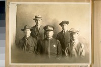 Boys' Week at San Francisco, Calif. April 28th to May 4th, 1924 Inc. L. to R.: Robt. M. Hall of the Rochainbeau School, John Golebrick of the Frankin School, Louis Pelzner of the Everett School, Richard Elkins of the Grant School and Lieut. Fields of the S.F. [San Francisco] Police Dept