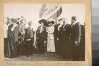 Photo same Sup. Hayden talking to the ladies. [Groundbreaking for the new City Hall.]