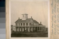 The old Ocean House at the One Mile Track near Lake Merced. This building now stands in the back of the Oil Station at the S. E. corner Ocean Ave. and Junipero Serra Blvd. About 1870