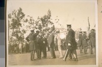 Annual Inspection and Parade of the San Francisco Poice Dept. Nov. 5/27. L to R: Chief O'Brien, Mayor Jas. Rolph, Jr., Pres. of Com. Theo. J. Roche, Com. Dr. Schumate, Com. A. F. Mahony and Capt. Lennon