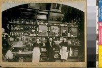 Temple Bar, N.W. cor. Grant Ave. & Sutter St. Proprietor Mr. Harris in the center at Bar, 1895