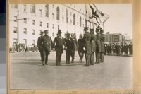 L. to R.: Capt. Lemon - Chief O'Brien - Mayor Jas. Rolph, Jr., Commissioner Theo. J. Roche - Jesse B. Cook - Andrew J. Mahoney. Oct. 27/23, in front of the State Bldg. McAllister & Polk Sts