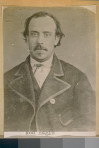 Ned Eagle. No 1390. Arrested June 6th 1871. Chg Petit Larceny sent to Co Jail 6 months. June 23rd 1873 arrested with George Hoge for Robbery and was sent to San Quentin for eight years