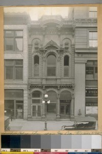 The old London and San Francisco Bank Limited. This Building was erected in 1865 at 412 Montgomery bet. Calif. and Sacramento. Photo taken March 15th, 1921