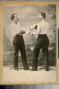 Left to Right: Frank Crockett, San Francisco Fire Dept. and Sam Bones, Southern Pacific Rail Road Co. An Old Conductor on the Oakland Steam Local Train about 1884