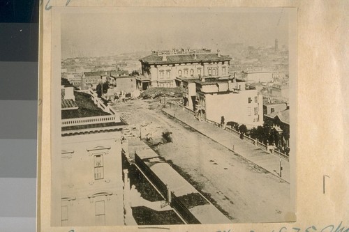 East from Calif. & Taylor St. in 1875 showing the old Stanford Home