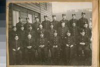 The first Fire Boat Crew of the S.F. Fire Dept., 1909. Capt. Russell and Lieut. Miskel in the center and later Capt. Russell became 1st Ass. Chief and was killed at a fire