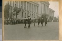 L to R: Theo. J. Roche, Mayor Rolph, Cook, Thumate [Shumate], Mahony, and Det. Supt. Jas. Nealy