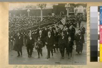 At the opening of the P.P.I. [Panama-Pacific International] Exposition, 1915. State and City officers in the lead of the Parade