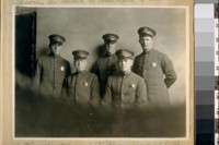 Traffic Officers, S.F. [San Francisco] Police Dept., L. to R.: H.F. Pfister, B.J. Getchell, E.P. Fischer, P.L. McEvoy, and J.F. Mackey, Jr., March 1924