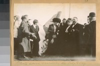 Photo same receiving the Calif. Flag. [Groundbreaking for the new City Hall.]