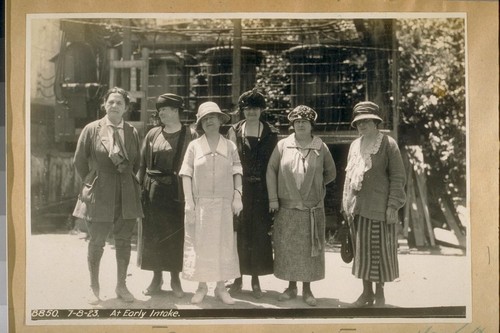 The Hetch Hetchy Project 1924. The lady on the left is Miss Margaret Mary Morgan, the Supervisor, and the lady in the center dressed in white is Mrs. Jas Ralph, Jr