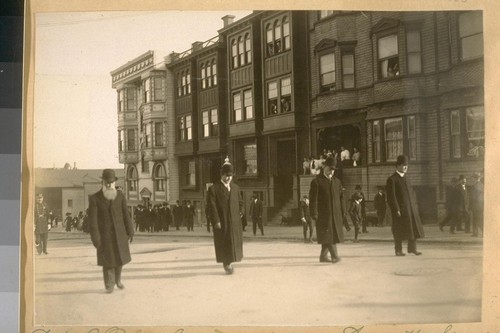 L to R: Police Commissioners Leggett, Sweigast and Cutter with Sect. Skelly at the Funeral of Sergt. Notting, 1910