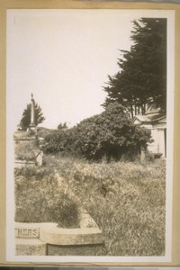 The tomb of Michael Skelly in Calvery Cemetery. He was born in the county of Rosecommons, Ireland in 1826 & died Feb. 21st 1896. He was an old San Francisco man, he built the old Folsome [Folsom] St. Horse Car line and controled [sic] it up to the time of his death. His tomb is out of sight as it is all over grown with ivy. May 10th 1929