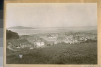 Looking north from the hill back of the Presidio, showing the old buildings in the distance on the flat built about 1860