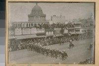 Portola Parade with Don Gasper de Portola on the horse with his hat in his hand. Oct. 22-25-1912 [1910?]