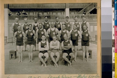 Standing L to R: Back Row: M. Daley, Phil Lindecker, Robt. Hunter, Jas. Collins, Chas Beck, Gus Belger, Chas. Iredale