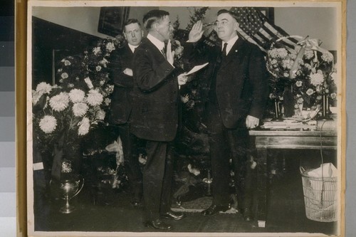 County Clerk Harry I. Mulcrevy [?], Chief D.J. O'Brien and Capt. Quinn, 1920