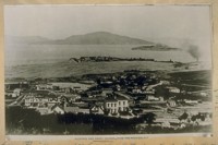 North from Pacific Ave. between Gough and Octavia Sts. in 1870. The one story building on the right is the old Spring Valley School and this side with the long white fence was the Jewish Cemetery corner Green and Gough Sts