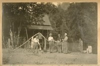 At Peterson's Ranch out from Laytonville. Officer Bud-Officer Haley, Capt. Gleeson and Mr. R. Budd, 1910