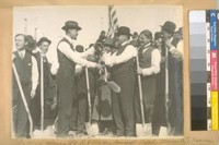 In shirt sleeves, L to R: R.E. Hayden, Bancroft-Rolph-Mauzy and T. Reardon of the Board of Works at the Ground Breaking of City Hall
