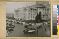 Fire Dept. Band in the Fire Prevention Parade, Oct. 8th, 1920. S.F. [San Francisco] City Hall Bldg
