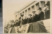 Annual inspection of the San Francisco Police Dept. on the Polk St. side of City Hall. Nov. 3/28. L to R.--Mayor Jas. Rolph Jr., Theo. J. Roche, Jesse B. Cook, Andrew F. Mahony & Det. Sergt. Thos. Walsh