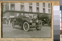 Fire High Pressure System at 7th & Mission Sts. 1921. Battalion Chief M. Hannan in the auto