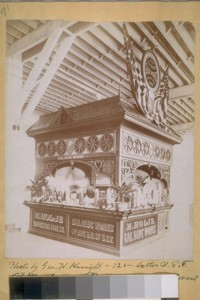 Photo by Geo. H. Knight, 721-Sutter St., S.F. [San Francisco], at Mechanic's Pavilion in 1886, West side of Larkin St. at Hayes St