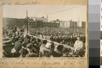 Breaking the ground for the American Legion Bldg. Grove & Van Ness Ave. L. to R.: Wm. H. Crocker - Chas. H. Kendricks & Eugene D. Bennett. Nov. 11/26