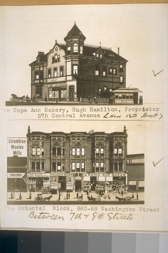 The Cape Ann Bakery, Hugh Hamilton, Proprietor, 575 Central Avenue (now 12th St.). The Oriental Block 860-68 Washington St. (between 7th and 8th Sts.)