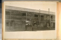 Front of the Blue Wing adobe house at Sanoma [Sonoma] City - Sanoma [Sonoma] Co., California, built about 1790 - Bernard Carr as Jauquin Murietta [Joaquin Murieta] on horse back - Aug. 26/31