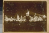 P.P.I. Ex. [Panama-Pacific International Exposition] 1915. [Fountain of Energy, Festival Hall and other buildings lit up at night.]