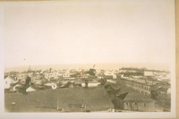 North from the Hotel San Carlos at Monterey, Calif. The tree marked #1 is in front of the old adobe custom house and #2 is the roof of the old adobe Pacific House now used by the Y.M.C. Ass. Photo taken Feb. 23/29