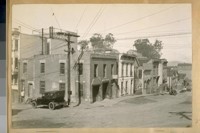 N.W. cor. Union & Montgomery Sts. Telegraph Hill. Some of the homes saved from the fire of April 18/06. The Brick at the corner is the Old Harry Maggs home built about 1854