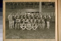 Standing, L to R: Cordray, Jackson, S. Heinrichs, G. Belger, O'Leary, B. Goetschel, A. Schmidt, G. Wathea, Coughlin, J. Brouders, Lieut. C. Fields, J. Burns. Seated: R. Hunter, M. Daley, P. Maloney, J. Collins, Driscoll, P. Fisher, M. Halen, Front Row: J. McInerney, Coach, C. Dredal [sic]. S.F.P.D. [San Francisco Police Department] July 4/24