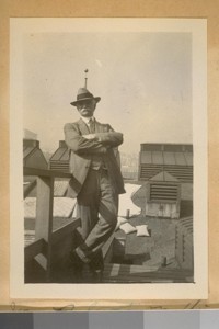 Jesse B. Cook on the roof of the Hall of Justice, 1917