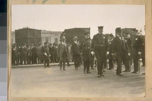 Capt. Wall, Jesse B. Cook, Mr. Thos. E. Shumate, Chief W. J. O'Brien, Lieut. Copeland, Mayor Rolph