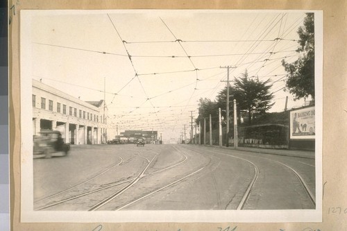 East on Geary St. from Masonic Ave. Showing the Car Barn. July 1928