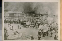 N.E. from the Old Jewish Cemetery, 18th & Dolores Sts. The morning of the Great Earthquake & Fire, April 18/06. The Mission High School in the center. See the home opposite the school the underpinings [sic] have given away