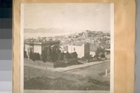 N.W. from Jones & Jackson Sts. About 1870. The large house in the center on the hill is the old Clay House. N.W. cor. Leavenworth & Vallejo Sts. and the house back of the Clay home was Mr. Clark's home of the California Bank