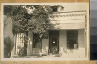 The Old D. O. Mills Bank at Columbia, Tuolumne Co. Calif. Built in 1850 and later in 1870--was the sleeper Bank. The granite silo in front of the Bank is still worn down by the Hob Nails of the miners boots. It stands at the S. W. corner of Main and Fulton Sts