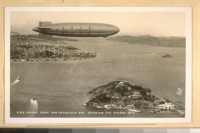 On May 23/32, later destroyed. U.S.S. Akron over San Francisco Bay, showing the Golden Gate. Piggott Photo, S.F