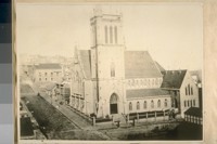 N.E. cor. Powell & Post St. in 1876. This is the Church that King Kalacua of Hawaii Islands was barred [?] from. About 1895