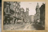 Looking East on Geary St. from Stockton. See the Chronicle and Palace at end of street, 1895