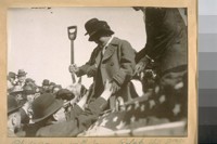 Photo same with James Rolph the 3rd on the stand [at groundbreaking for the new City Hall.]