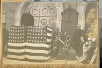 Unveiling of the tabulate to the late Chief Dennis Sullivan killed at the fire of April 18/06 and the opening of the new home of the Fire Chief. L. to R. Chief O'Brien, Bishop Hanna, Mayor Rolph--?--Chief Murphy & son. March 16/22. Dedication of the new home of the S.F. [San Francisco] Fire Chief on Bush St. bet. Mason & Taylor Sts