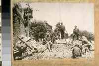 Looking East fr. The Exempt Fire House, Brenham Place. The group are Geo. McMahon - Jas. Downey - Chas. Taylor - John Freel & Henry Dufield. April 24/06